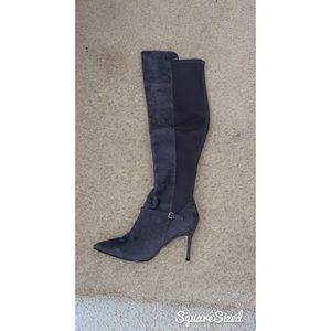 Size 11 Ivanka Trump grey knee high suede boots 2.5 inch high